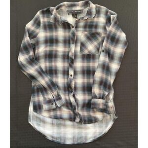Polly & Esther Shirt Womens Small Blue White Plaid Button Down Long Sleeve Top